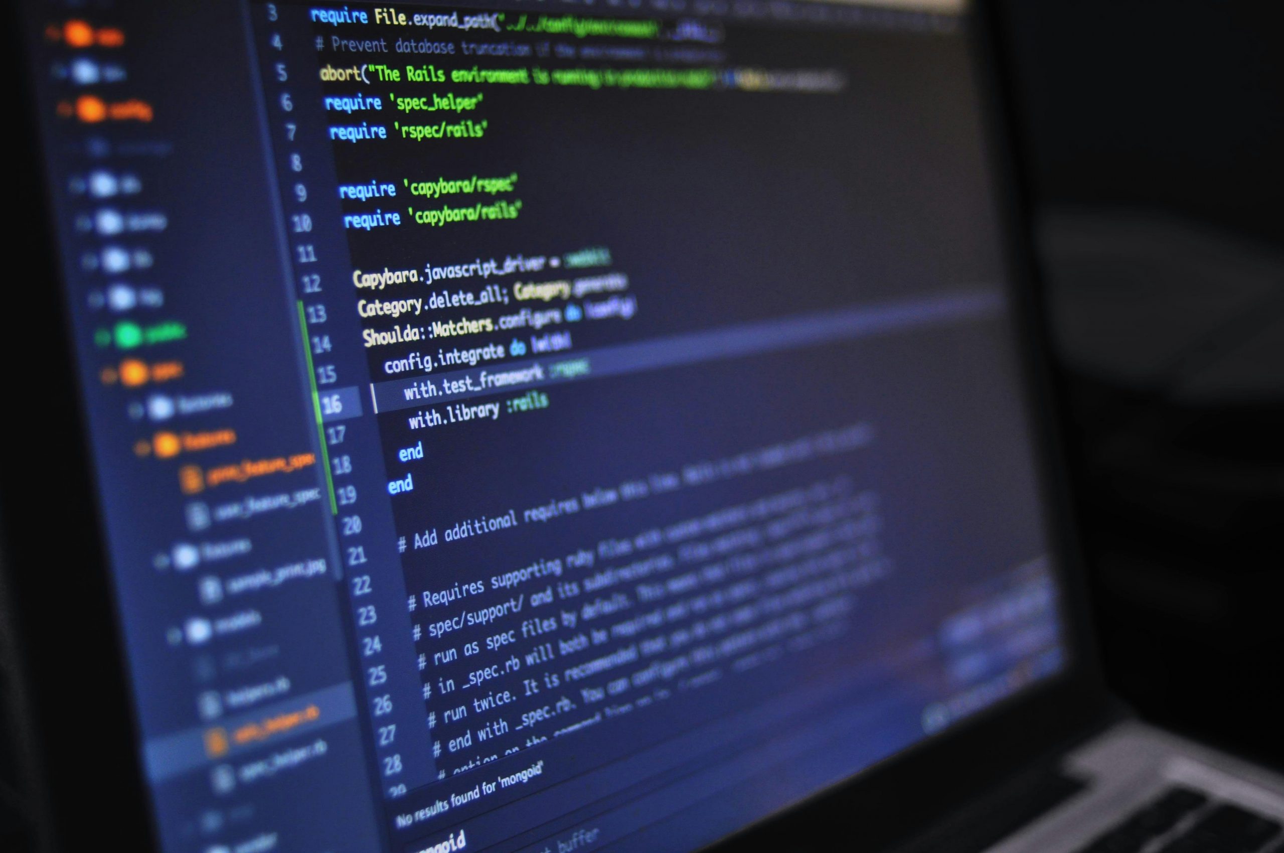 Computer screen displaying programming code, representing full-stack development expertise.